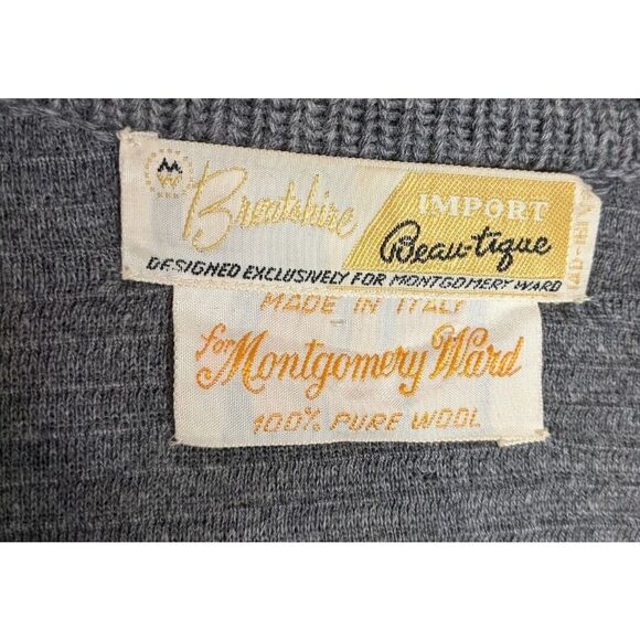 Montgomery Ward VTG Button Front Pure Wool Ribbed Coat Preppy Minimalist Large - Picture 8 of 8